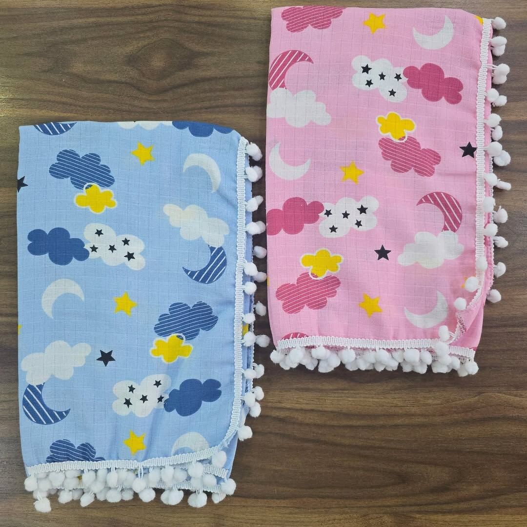 Çift katlı ponponlu müslin battaniye 80x90 cm