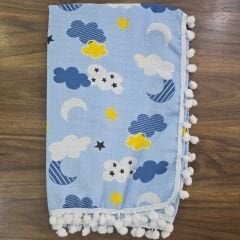 Çift katlı ponponlu müslin battaniye 80x90 cm