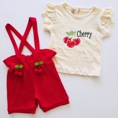 Deco baby kirazlı badili askılı şort