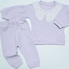 Minilay baby yakası dantelli waffle takım
