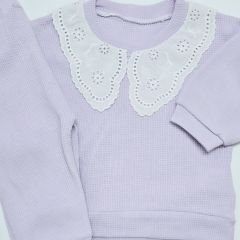Minilay baby yakası dantelli waffle takım