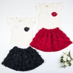 Deco Kabartmalı Güllü Etekli Takım