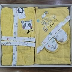 Miniworld Başlıklı havlulu, bornozlu, terlikli,keseli bornoz seti