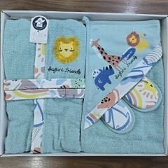 Miniworld Başlıklı havlulu, bornozlu, terlikli,keseli bornoz seti