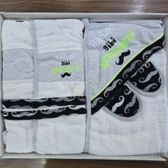 Miniworld Başlıklı havlulu, bornozlu, terlikli,keseli bornoz seti