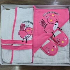 Miniworld Başlıklı havlulu, bornozlu, terlikli,keseli bornoz seti