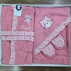 Miniworld Başlıklı havlulu, bornozlu, terlikli,keseli bornoz seti