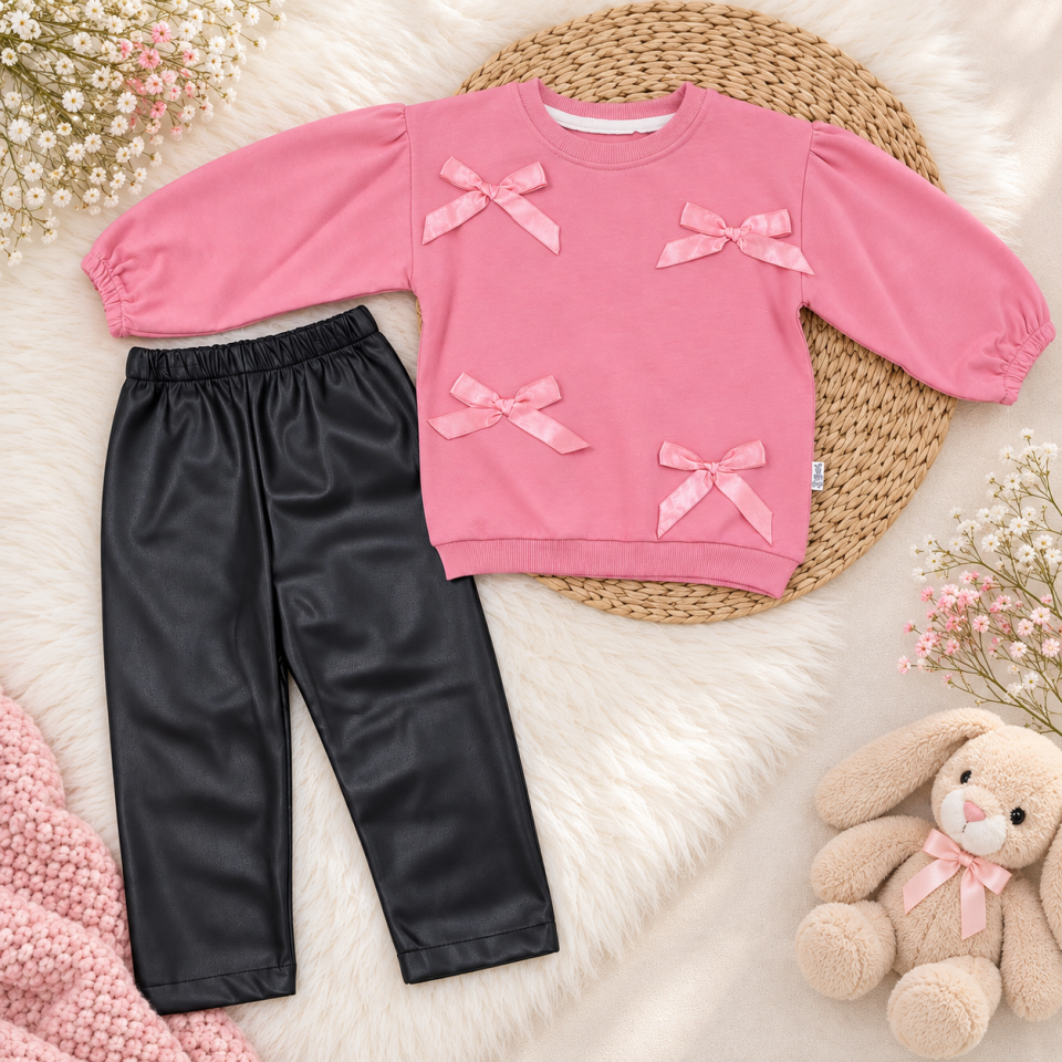 Fiyonk detaylı badili deri taytlı takım 2-3-4-5 YAŞ