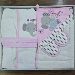 Miniworld Başlıklı havlulu, bornozlu, terlikli,keseli bornoz seti