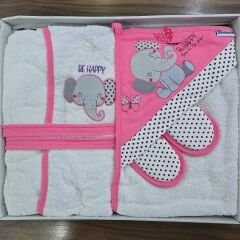 Miniworld Başlıklı havlulu, bornozlu, terlikli,keseli bornoz seti