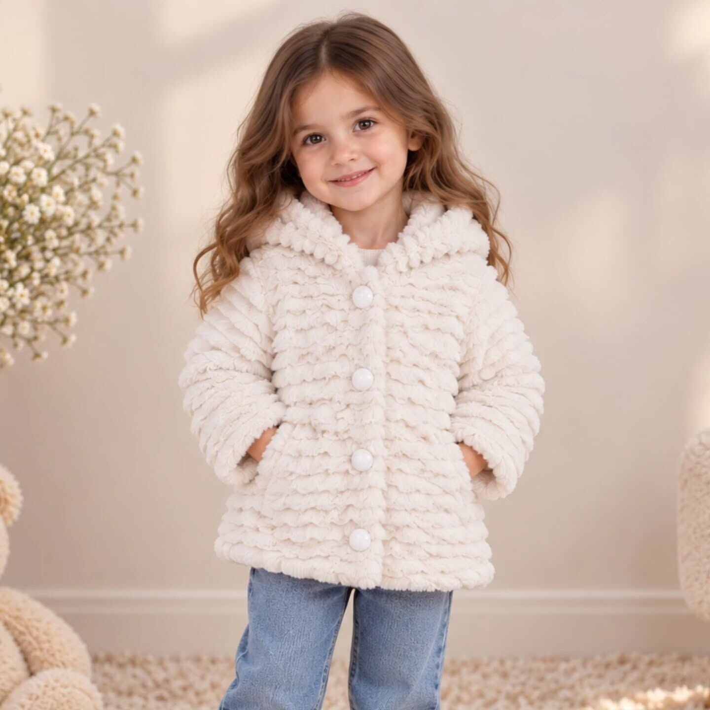 Peluş kapşonlu düğmeli hafif mont1-2-3-4-5 YAŞ
