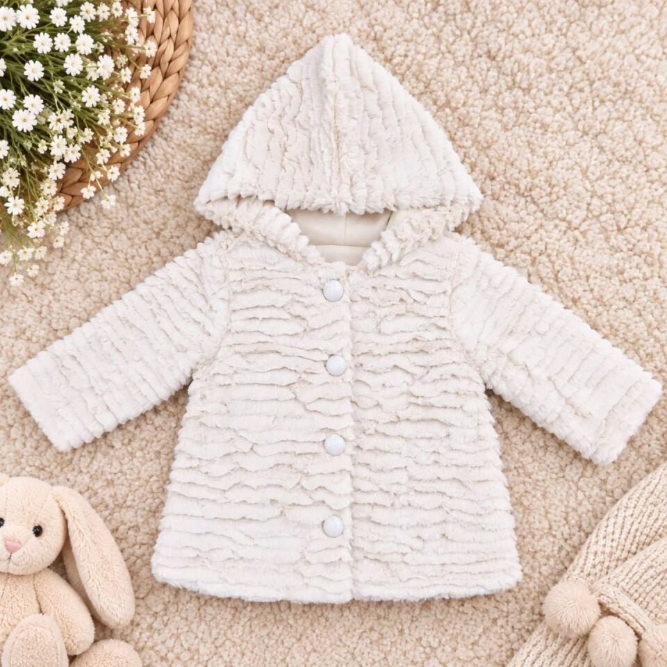 Peluş kapşonlu düğmeli hafif mont1-2-3-4-5 YAŞ