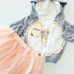Boncuk baby unicorn kapşonlu ceketli etekli takım