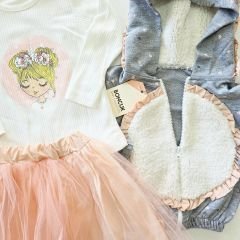Boncuk baby unicorn kapşonlu ceketli etekli takım