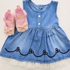 Oryeda baby ayakkabılı tüllü kot elbise
