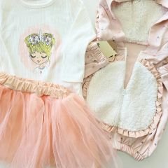 Boncuk baby unicorn kapşonlu ceketli etekli takım