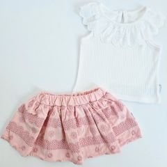 Becol baby yakası dantelli etekli takım