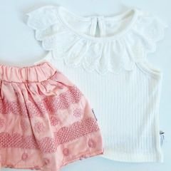 Becol baby yakası dantelli etekli takım