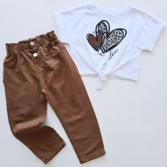 Kidsroom kids leoparlı kalpli badili pantolonlu takım