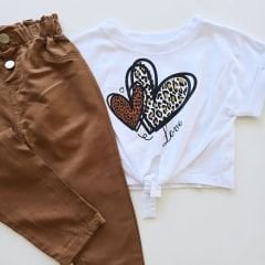 Kidsroom kids leoparlı kalpli badili pantolonlu takım