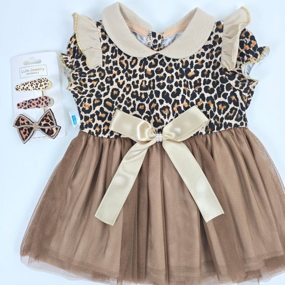 Million Leoparlı fırfırlı elbise 3-6-9-12 ay (toka hariç) 9-12 ay (80 cm)