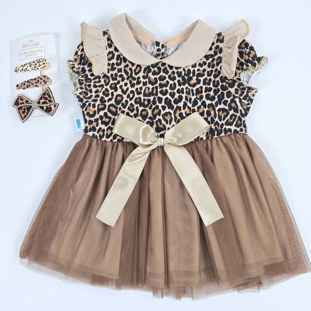 Million Leoparlı fırfırlı elbise 3-6-9-12 ay (toka hariç) 9-12 ay (80 cm)