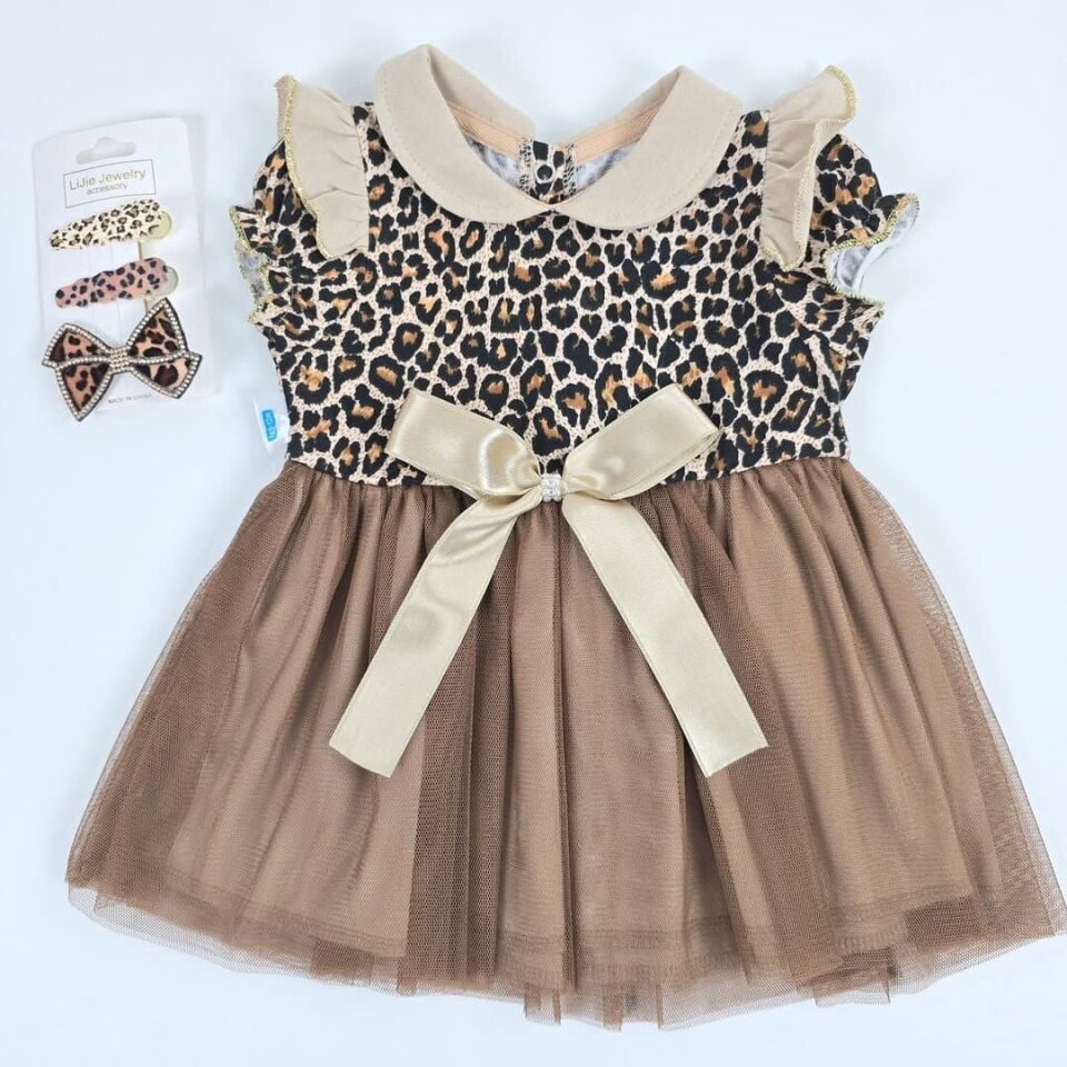 Million Leoparlı fırfırlı elbise 3-6-9-12 ay (toka hariç) 9-12 ay (80 cm)