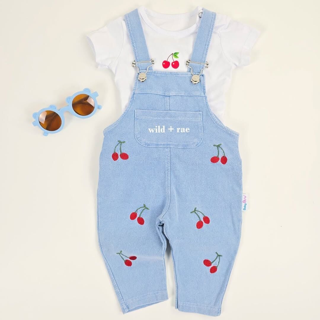 Baby buu Kiraz nakışlı badili esnek kot slopet (gözlük hariç)