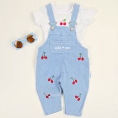 Baby buu Kiraz nakışlı badili esnek kot slopet (gözlük hariç)