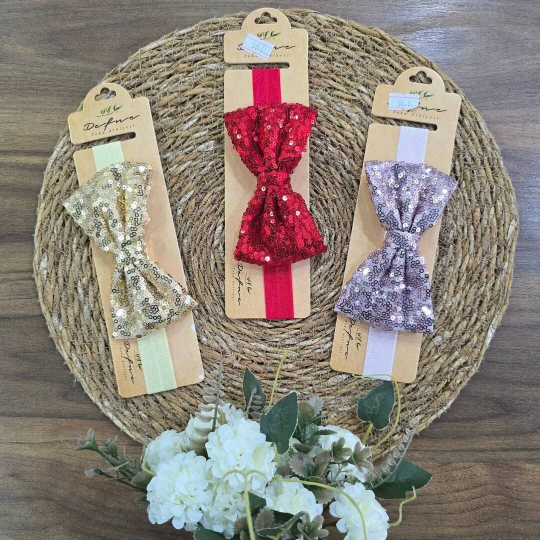 Lastikli payetli fiyonk bandana  0-24 AY