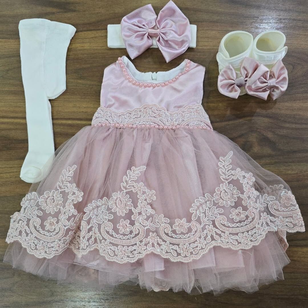 Dantelli özel gün elbise takım 0-3 ay