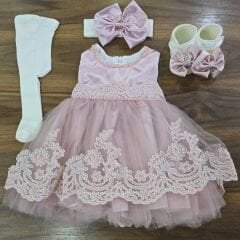 Dantelli özel gün elbise takım 0-3 ay