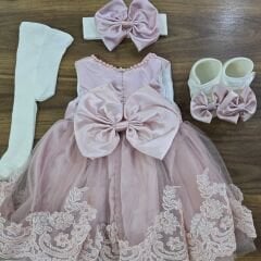 Dantelli özel gün elbise takım 0-3 ay