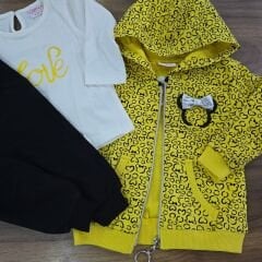 Taçlı love nakışlı kapşonlu ceketli penye takım