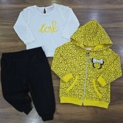 Taçlı love nakışlı kapşonlu ceketli penye takım