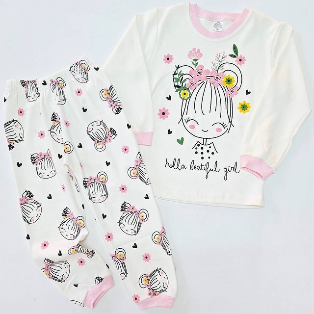 Mehdix kids çiçekli kızlı pijama takım