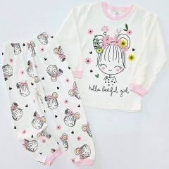 Mehdix kids çiçekli kızlı pijama takım