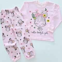 Mehdix kids kızlı çiçekli pijama takım pembe