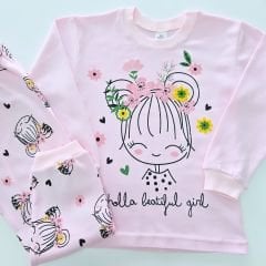 Mehdix kids kızlı çiçekli pijama takım pembe