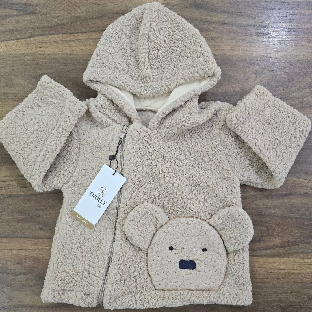 Ayıcıklı kapşonlu kışlık kuzu hırka