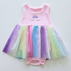 Nayinom baby gökkuşağı desenli tütülü çıtçıtlı badi elbise