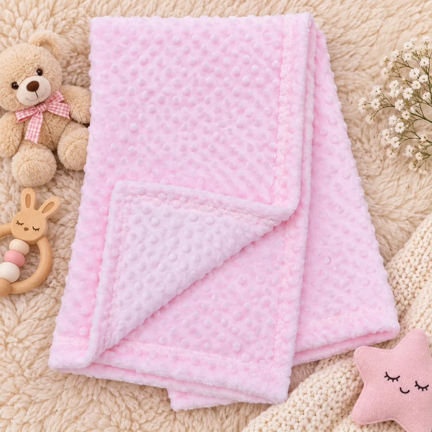 Yumuşak dokulu büyük boy nohut battaniye 110X130 CM PEMBE