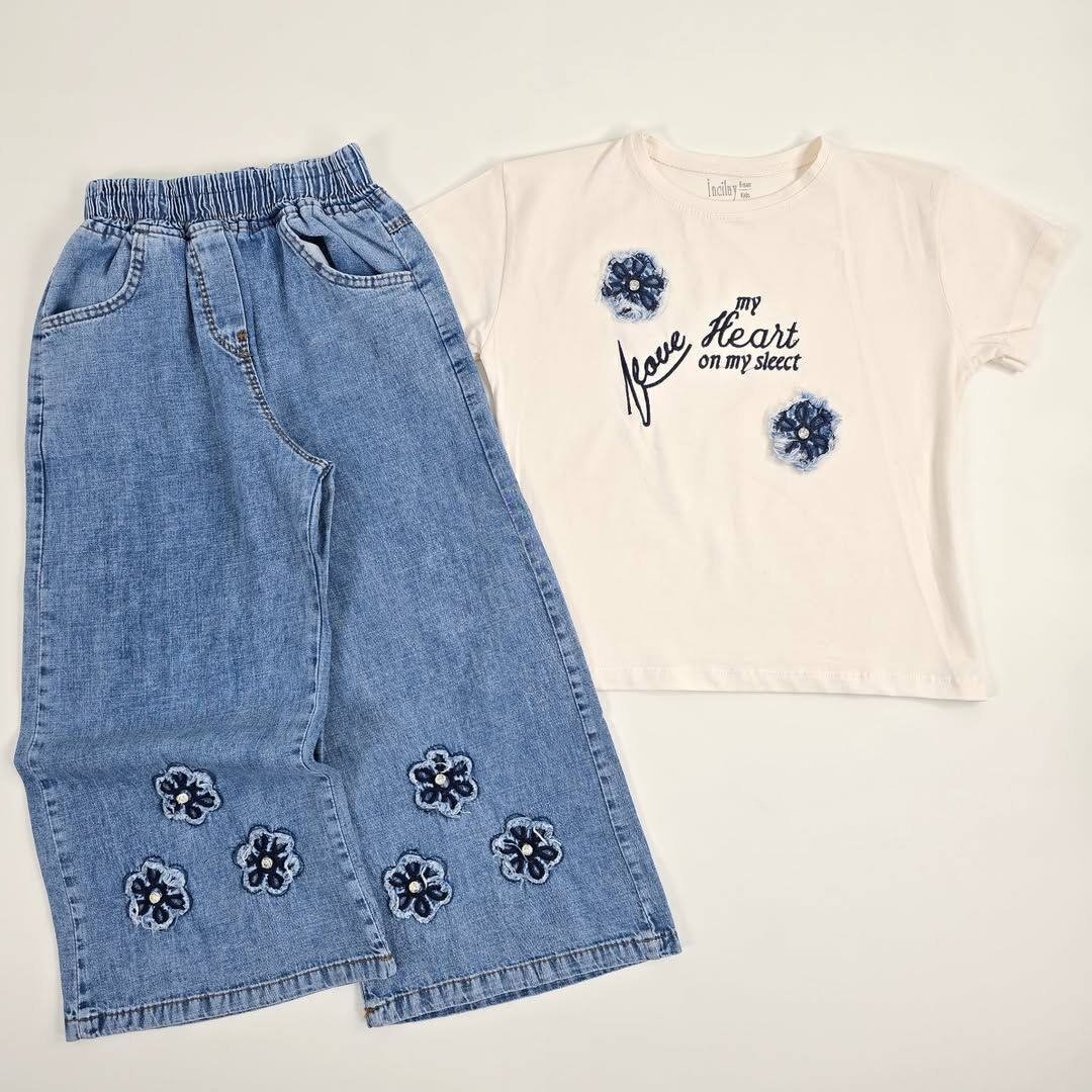 İNCİLAY ÇİÇEKLİ KOT TAKIM 6-7-8-9-10 YAŞ