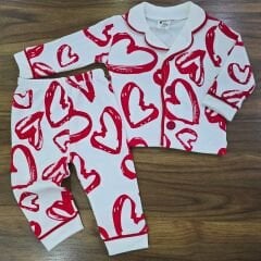 Minilove Büyük kalpli önden düğmeli pijama takım