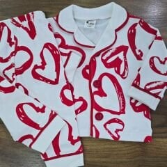 Minilove Büyük kalpli önden düğmeli pijama takım