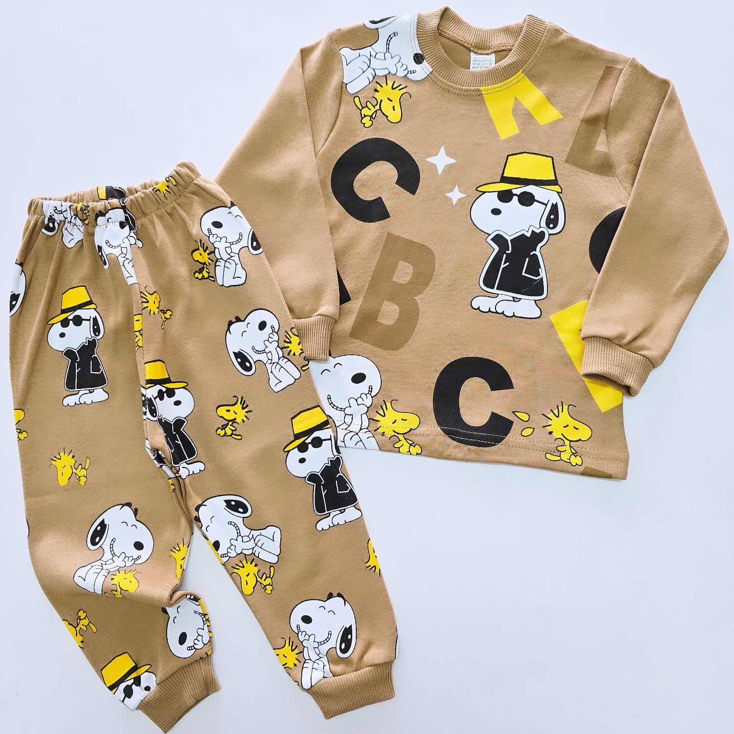 Mehdix kids snopy pijama takım kahve