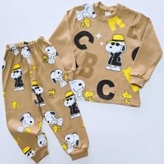 Mehdix kids snopy pijama takım kahve