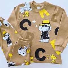 Mehdix kids snopy pijama takım kahve