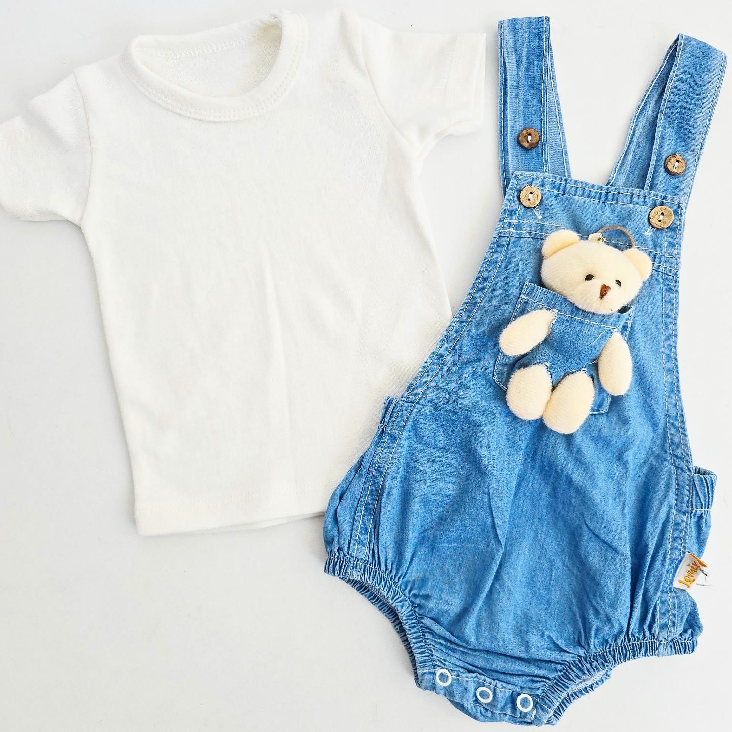 Lomix baby badili ayıcıklı kot tulum