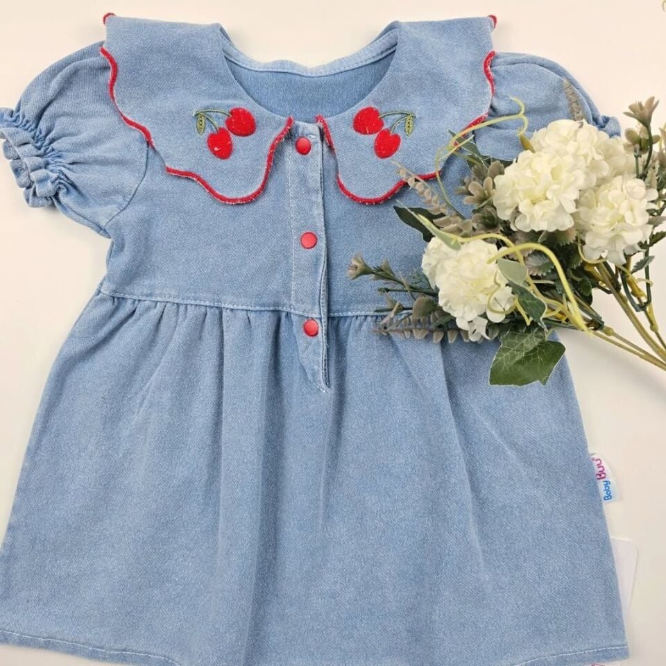 Nakışlı Kiraz Yakalı Elbise 12-18 ay (86 cm)